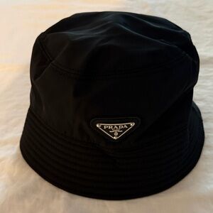 Prada Black Nylon Bucket Hat with Triangle Logo